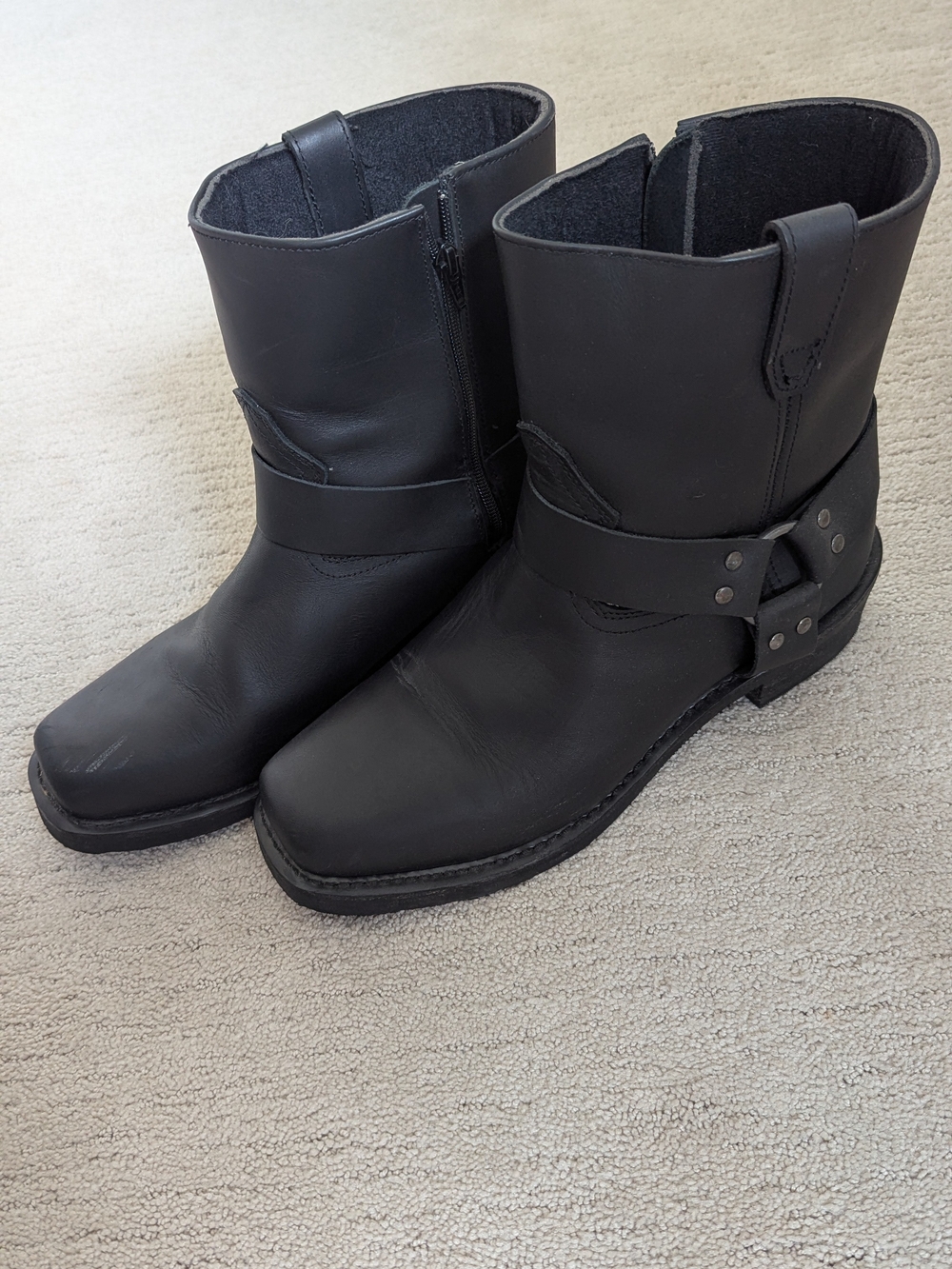 Men's Black Leather Harness Boots - Classic Moto Style - Picture 2 of 6